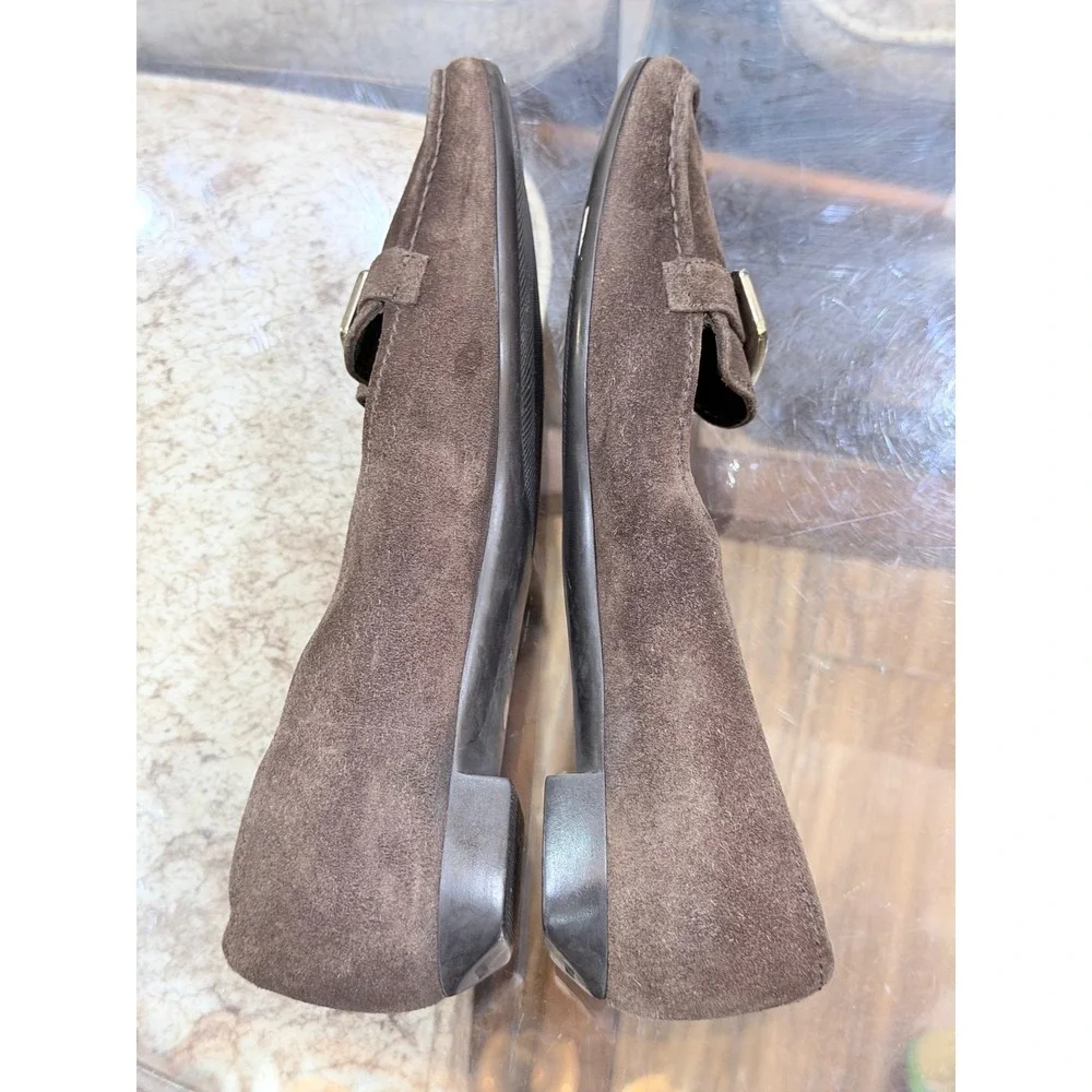 Prada Brown Suede Buckle Loafers Square Toe Flats Made in Italy Size 39 EU